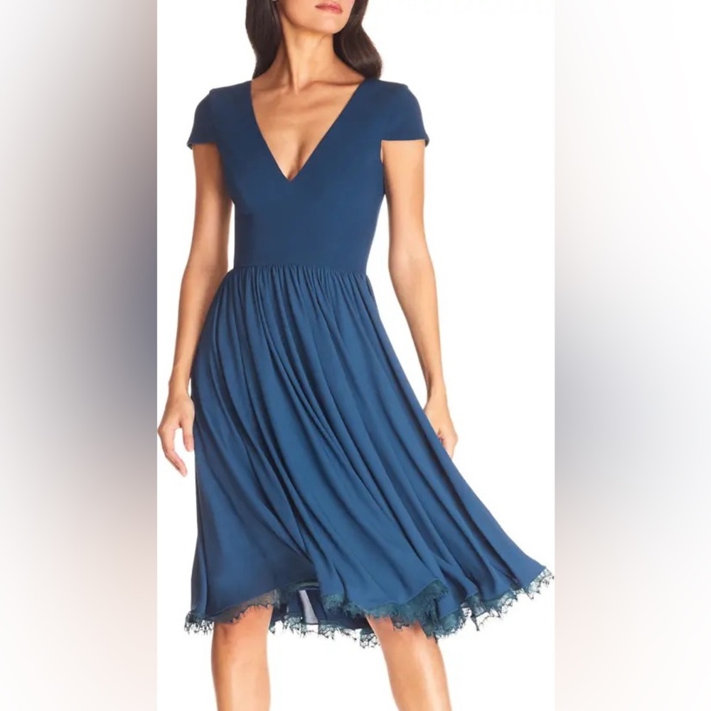 Dress the Population Blue Corey Chiffon FitnFlare Cocktail Dress XXL